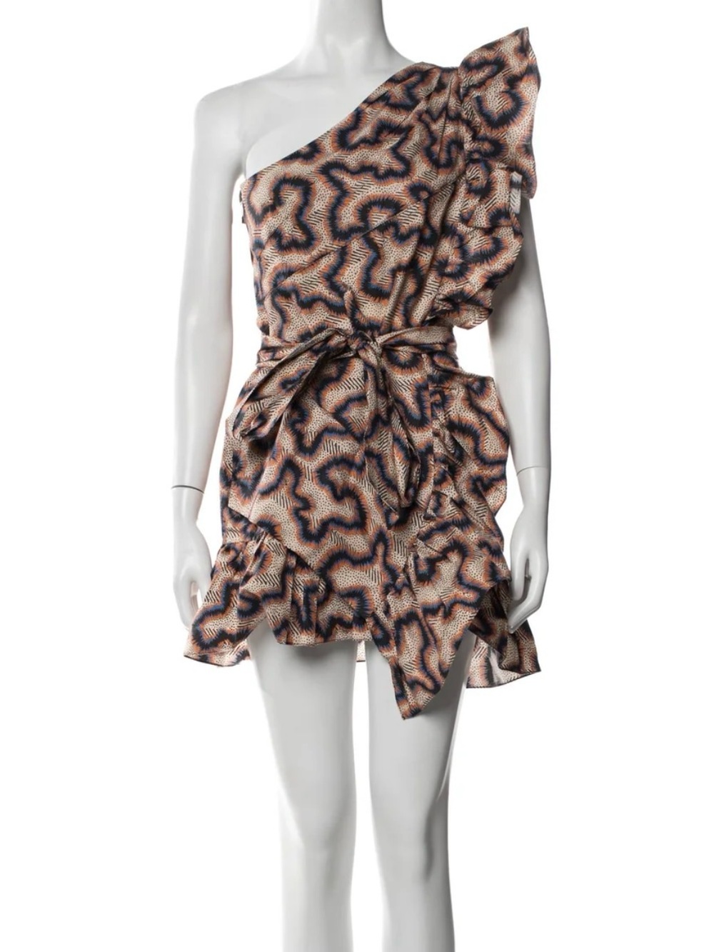 Isabel Marant One-Shoulder Abstract Print Mini Dress - Beige/Black size S